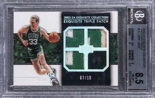2003-04 UD "Exquisite Collection" Patches Triple #LB Larry Bird Game Used Patch Card (#07/10) - BGS NM-MT+ 8.5